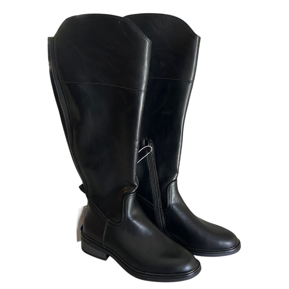 A New Day 6WC Black Faux Leather Tall Boots Riding Low Heel